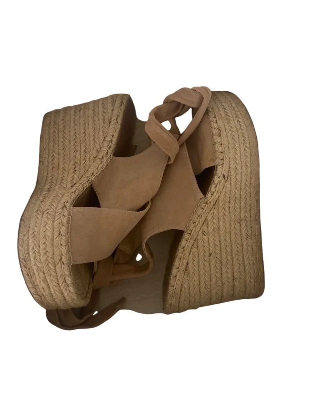 Marc Fisher Andira Pink Suede Wedge Sandals With Ankle Ties - Picture 8 of 10